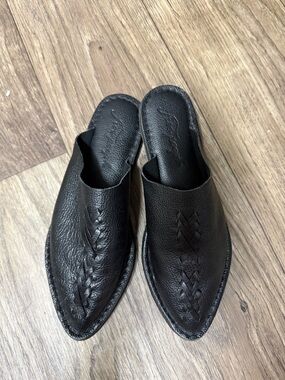 Free People Black Leather Slip-On Mules